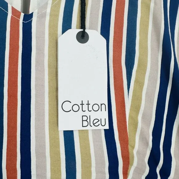 Cotton Bleu Multi Flutter Sleeve Striped Scarf Print V-neck Keyhole Maxi Dress S - Picture 7 of 13